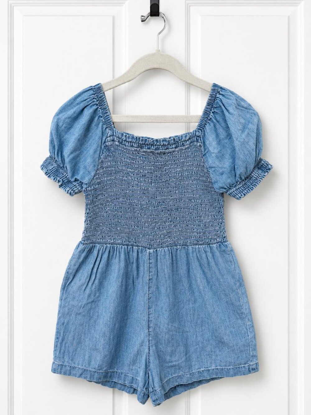 Gap Kids Chambray Medium Wash Romper with Smocked Bodice - Size M